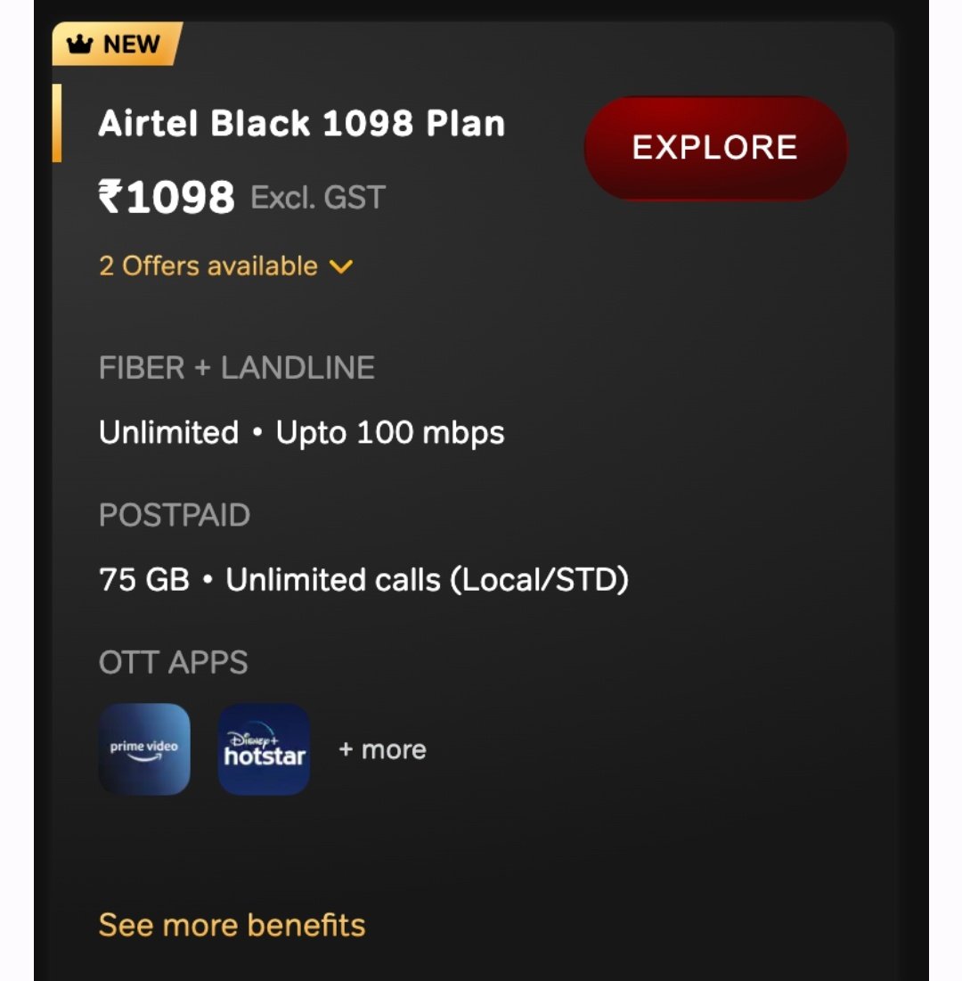 _chiragdoshi's tweet photo. @airtelindia I have been using Airtel for more than 10 years but very poor experience with Airtel black update. Highly misleading tactics I would say. I am being denied prime video access which is clearly mentioned in the image attached from your website. Please stop cheating. https://t.co/43R5RjSEx0