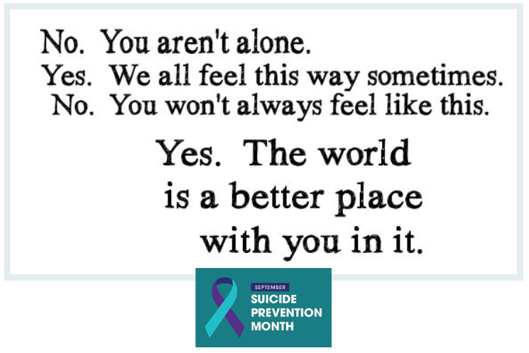 CityofWaltham's tweet photo. Did you know September is Suicide Prevention Awareness Month? Please know if you are struggling, you are not alone. There are resources out there to help you (or a loved one) navigate treatment options: https://t.co/4hvpADaFKy
We're all in this together #OneWaltham 💜 https://t.co/s9vAlQXI8x