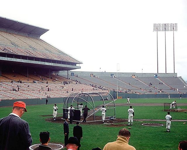 Orlando Cepeda takes BP at Candlestick Park while Willie Mays waits to take his cuts. Can't pin the exact date but know it has to be 1966 or earlier as Cepeda was traded to the Cardinals midway through the year in '66.