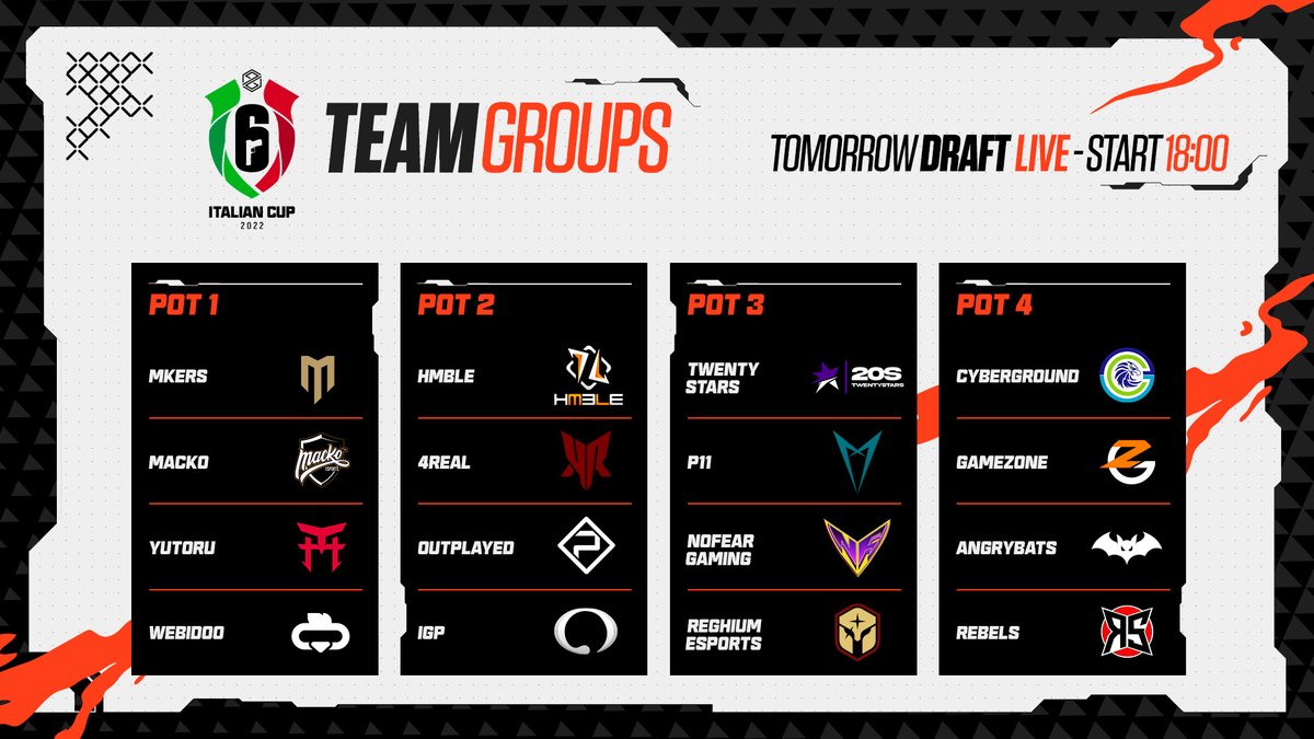 Rainbow6IT's tweet photo. Inizia il conto alla rovescia ⏳
Non perderti la Draft live per scoprire in anteprima i gruppi dell'Italian Cup domani dalle 18 sempre sul nostro canale Twitch ➡️ https://t.co/kkOLZ3F2B4 

#rainbowsixsiege #ItalianCup https://t.co/0rpa6c54JQ