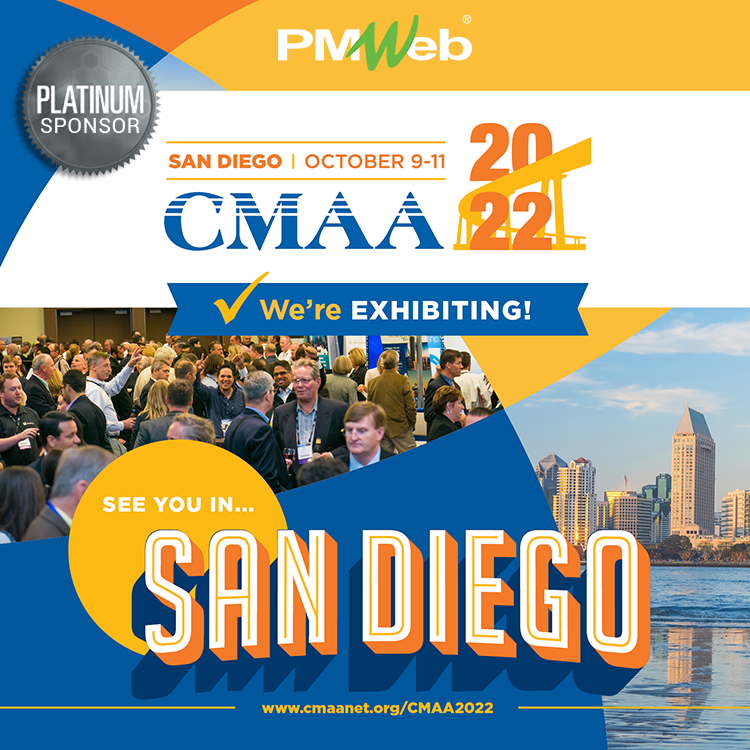 PMWeb's tweet photo. PMWeb is proud to be the Platinum Sponsor for CMAA2022. We look forward to seeing everyone at this event as we share the latest innovation for streamlining the plan, build, operate life cycle. Check out this event and others at https://t.co/3fd8pVt8pP. #CMAA2022 #SeeYouInSanDiego https://t.co/cs31bgIuhd