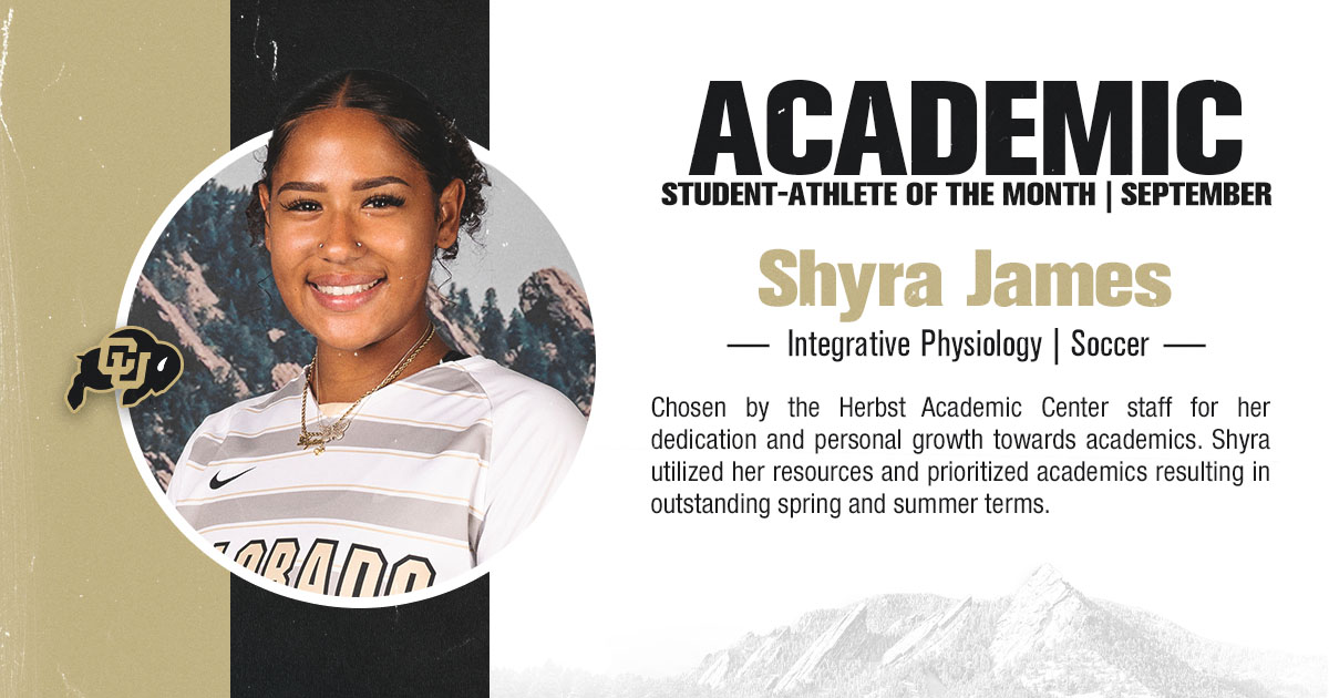 HerbstAcademicCenter (@buffshacademics) on Twitter photo Congratulations to Shyra James @_shyyra for being selected as one of our Herbst Academic Center student-athletes of the month for September!
<a href="/CUBuffsSoccer/">Colorado Buffaloes Soccer</a> <a href="/CUBuffsLead/">CU Buffs Leadership & Career Development</a> <a href="/nfoura/">N4A</a>
#HACademics #GoBuffs #STUDENTathlete Congratulations to Shyra James @_shyyra for being selected as one of our Herbst Academic Center student-athletes of the month for September!
<a href="/CUBuffsSoccer/">Colorado Buffaloes Soccer</a> <a href="/CUBuffsLead/">CU Buffs Leadership & Career Development</a> <a href="/nfoura/">N4A</a>
#HACademics #GoBuffs #STUDENTathlete