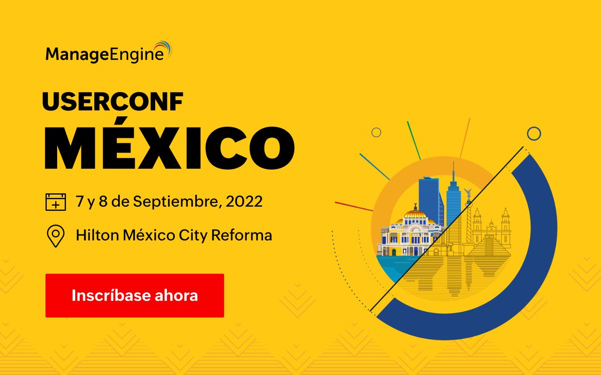 ManageEngineLA's tweet photo. ¡La #MexicoUserConf está de regreso! 🤩 Nos vemos mañana en el hotel Hilton Mexico City Reforma a partir ⏰ de las 8:30 am. Disfruta de dos días de conocimiento, networking y celebración por los 20 años de ManageEngine. Asegura tu cupo 👉🔗 https://t.co/U53ZhryR8u https://t.co/Xbvq4knW2O