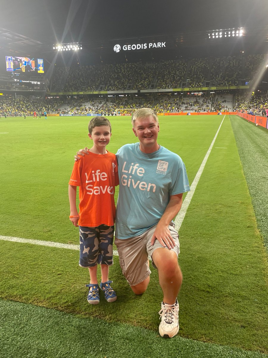 GiftofLife's tweet photo. Over the weekend, 9-year-old Colton met his lifesaving bone marrow donor Kevin as part of the #KickChildhoodCancer movement.

Thank you to @NashvilleSC for hosting us at #GeodisPark and sharing this special moment!

#LifeGiven #LifeSaved
#ChildhoodCancerAwarenessMonth https://t.co/dFWxe6LNcS