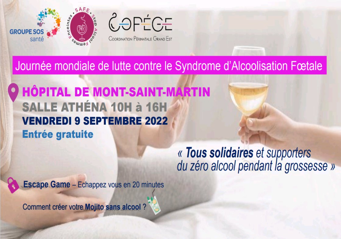 GROUPESOSSante's tweet photo. Le syndrome d’#alcoolisation #fœtale concerne une naissance sur mille. Ce vendredi, les équipes de l’hôpital de Mont-Saint-Martin sensibilisent au « 0 #alcool pendant la grossesse ». En savoir plus : https://t.co/FOpJvZcx2V #zeroalcool #maternite #grossesse https://t.co/pEjNR3w2OM