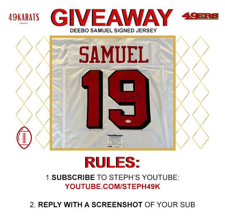 Steph49K's tweet photo. I promised a Deebo Samuel related giveaway after he signed his extension and here it is!

Rules to enter are simple: Subscribe to https://t.co/FF3tEqgMZ1, then send me a screenshot with proof that you're subbed. https://t.co/4kjvOCTIjE