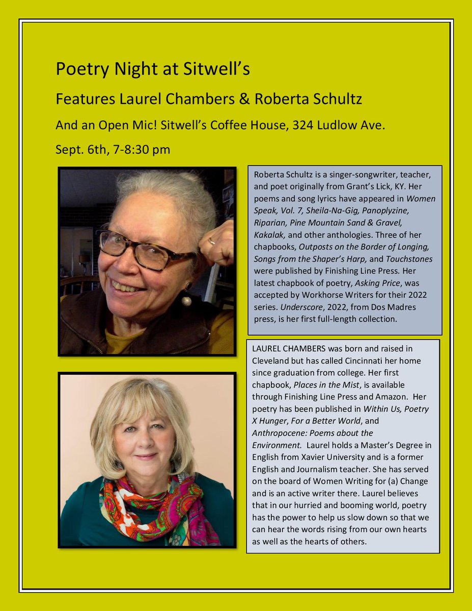 Two of our members are reading at Sitwell's tonight!