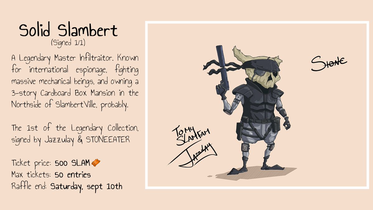 SneakySlamberts's tweet photo. GM SlambertVille! Have you entered into the raffle for our 1/1 Solid Slambert yet?

So far
Raffle entries: 336
SLAM thrown into the Furnace: 168,000

Stop by the discord to enter! https://t.co/2p1MWuOI0h