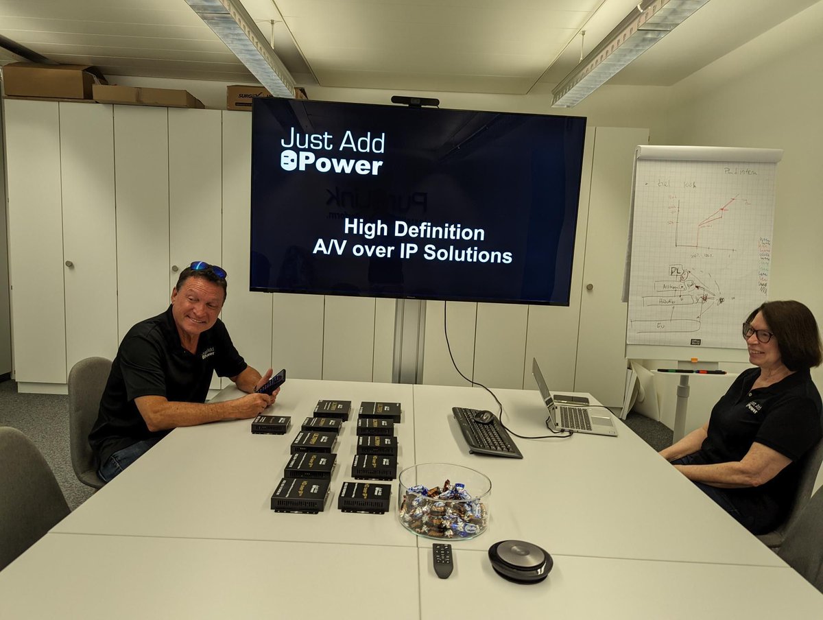 JustAddPowerHD's tweet photo. We wanted to give a big shoutout to PureLink for opening their doors and hosting us overseas! 

Ed Qualls, CEO of Just Add Power, and Pam Qualls, COO of Just Add Power, had an incredible time in Zürich providing an exclusive training at the new PureLink+ EXPERIENCE Lab. https://t.co/UY0EzF3Pun