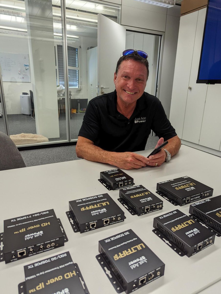 JustAddPowerHD's tweet photo. We wanted to give a big shoutout to PureLink for opening their doors and hosting us overseas! 

Ed Qualls, CEO of Just Add Power, and Pam Qualls, COO of Just Add Power, had an incredible time in Zürich providing an exclusive training at the new PureLink+ EXPERIENCE Lab. https://t.co/UY0EzF3Pun