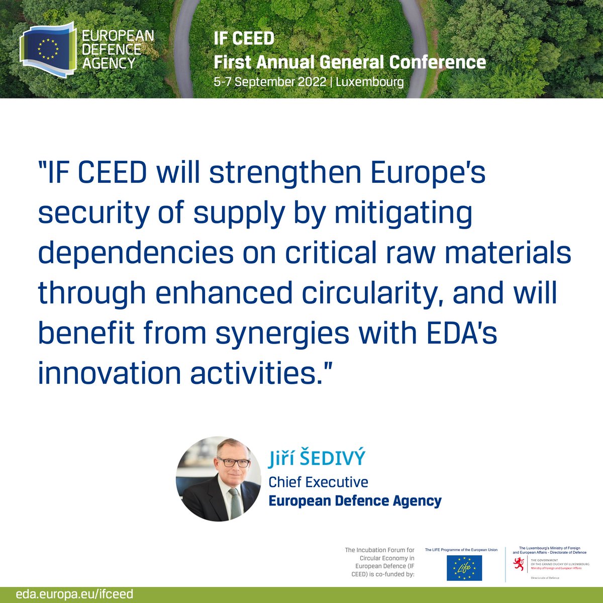 Today's conference was opened by EDA ChiefExec Jiří Šedivý pointed to the benefits of IFCEED going forward. 

“We expect our collaboration to be further enhanced with the inclusion of climate change in the new EU-NATO Joint Declaration, to be agreed soon”