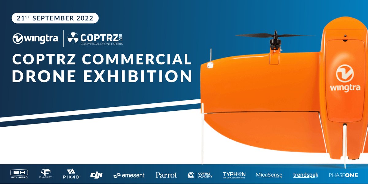 Wingtra's tweet photo. Hello UK! Sept. 21st is your chance to get up close to #WingtraOneGENII through this #commercialdrone exhibition by @Coptrz. You'll also gain insight on shared airspace via expert presentations &amp; chats with UAV specialists. Get your free exhibition pass: https://t.co/RfvXqeJSIO https://t.co/hL8p9iWHb2