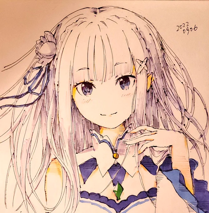 子供に「誰描いてるかわかる?」って聞いたら「わかるよ〜」って言われた。#リゼロ #Reゼロから始める異世界生活 #エミリア#アナログイラスト 