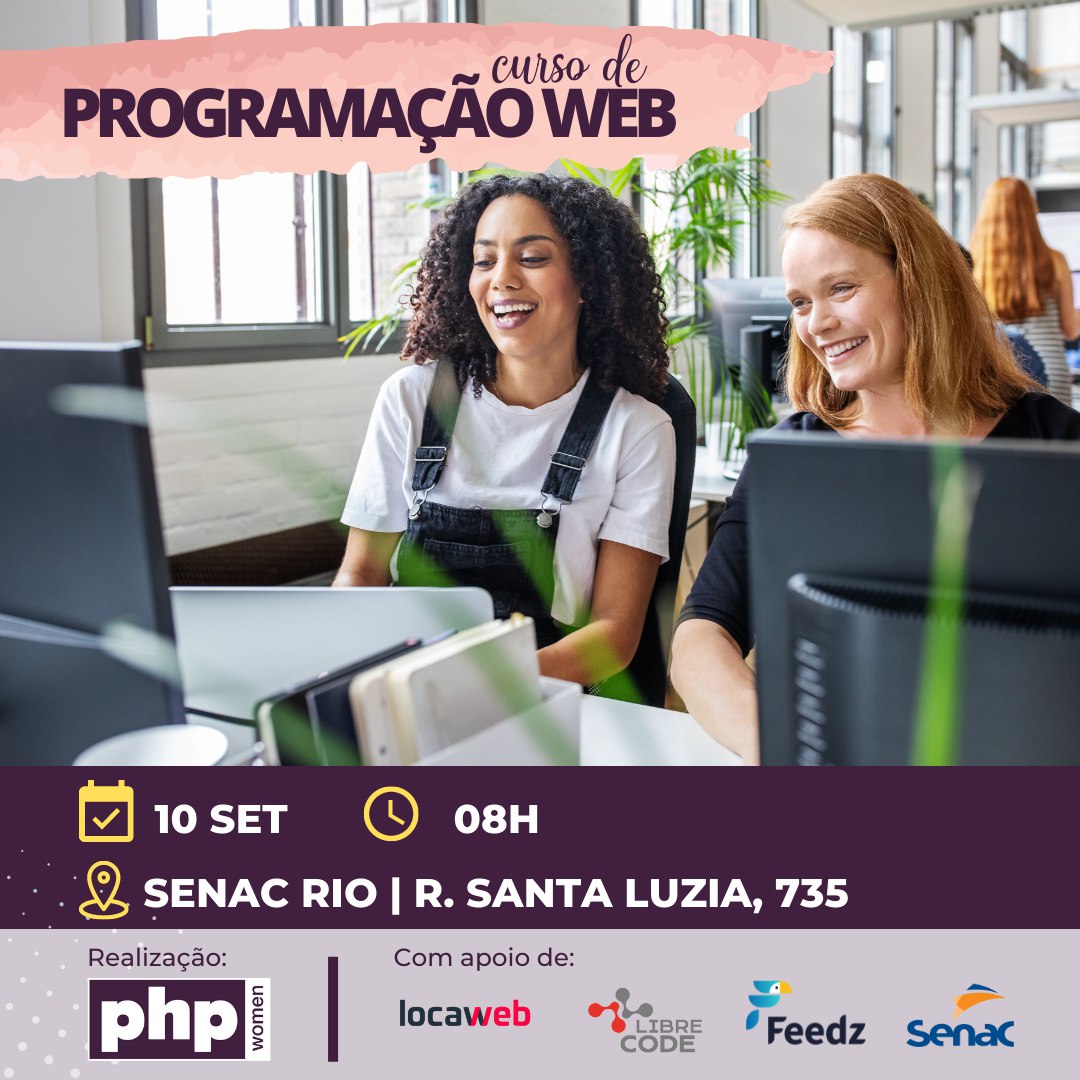 PHPWomenBR's tweet image. E aí, você já ouviu falar de &quot;Programação&quot;? E de &quot;Web&quot;?
E essas duas palavras juntas: &quot;Programação Web&quot;? 🤔

🕗10/09 das 8:00 às 13:00, estaremos realizando mais um curso totalmente gratuito destinado para mulheres iniciantes área de TI.

🔗 bit.ly/WorkshopProgra…