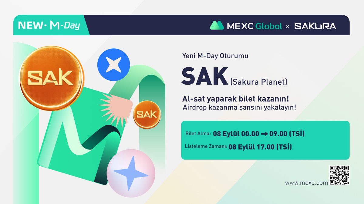 MEXC_Topluluk's tweet photo. 💰 #MEXCTürkiye @SakuraMeta $SAK Yeni M-Day Özel Etkinliği

🏆 100 Kişiye Toplam 500 $MX Hediye!

📌 Katılım: https://t.co/nTl5WR6dUf

📌 M-Day: https://t.co/QBip4sXJZm

✅ Takip et: @MEXC_TR
✅ Takip et: https://t.co/RfMLedCIsH
✅ Beğen
✅ Alıntıla 5 kişi etiketle https://t.co/948Yf7o17d