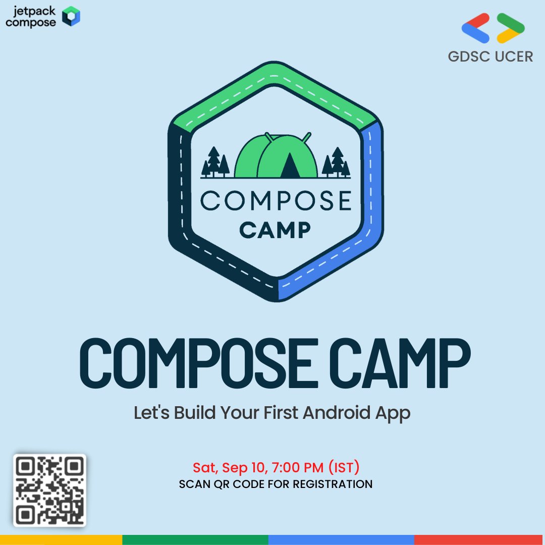 gdsc_ucer's tweet photo. 📌Let’s learn Android development together! 
🚀Come to #ComposeCamp on (10.09.2022) and learn the fundamentals of how to build modern Android apps with Jetpack Compose. 

#ComposeCamp #DeveloperStudentClubs #googledeveloperstudentsclub #gdscindia #gdsc #googledsc #gdscucer https://t.co/bPFYvuLm8R