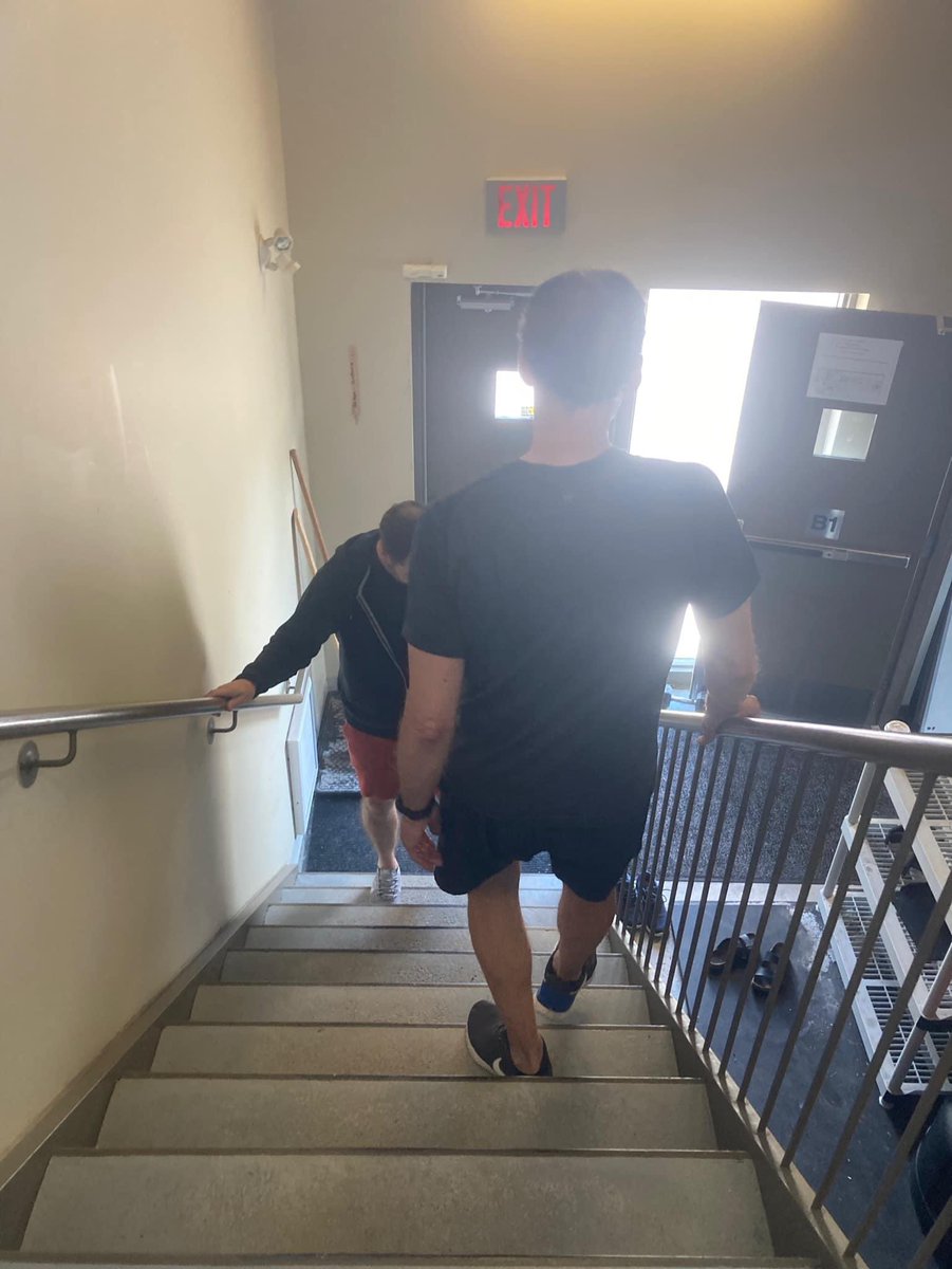 Vincehockey's tweet photo. September is world Alzheimer’s Month. Greg Veenstra helps Vince with a number of exercises to help with visual spatial perception. Stairs become problematic so it's important to focus on these types of movements. #Endalz https://t.co/J1K1mg3Z4n