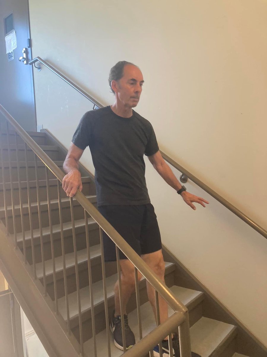 Vincehockey's tweet photo. September is world Alzheimer’s Month. Greg Veenstra helps Vince with a number of exercises to help with visual spatial perception. Stairs become problematic so it's important to focus on these types of movements. #Endalz https://t.co/J1K1mg3Z4n