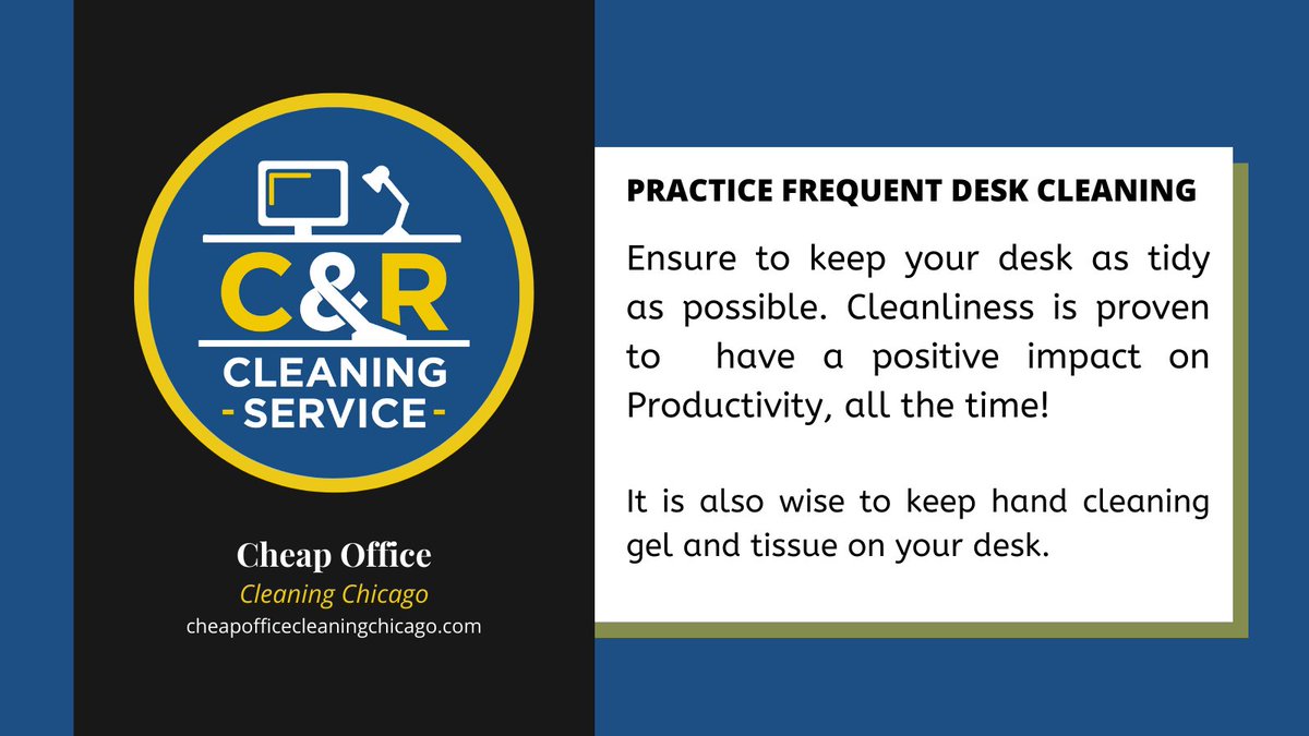 CRCleaningServ3's tweet image. Practice Frequent Desk Cleaning

#mondayvibes  #commercialcleaning  #cleaningservices  #cleaningservices  #cleaningtips  #janitorialservices  #cleaningcompany  #cleaningcompanies #chicagoland #Chicago