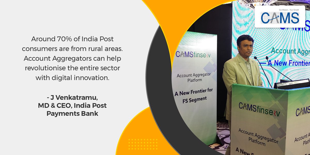 Camsonline's tweet photo. "#AccountAggregators can be an alternative data source for lenders looking to tap into the immensely large rural market in India. I’m looking forward to working with other industry leaders such as #Sahamati to foster innovation." - Mr. J Venkatramu #AAforFS #banking https://t.co/TGzeJGJfOC