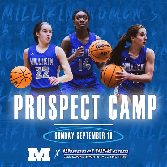 12 days until the first ever Millikin WBB and <a href="/Channel1450com/">Channel1450.com</a> collaborative camp!!

All participants will receive individual instruction, photo session, team highlight films, T-shirt, lunch, and campus tour.

10 spots remaining!!

#GoBigBlue #greaterthan94