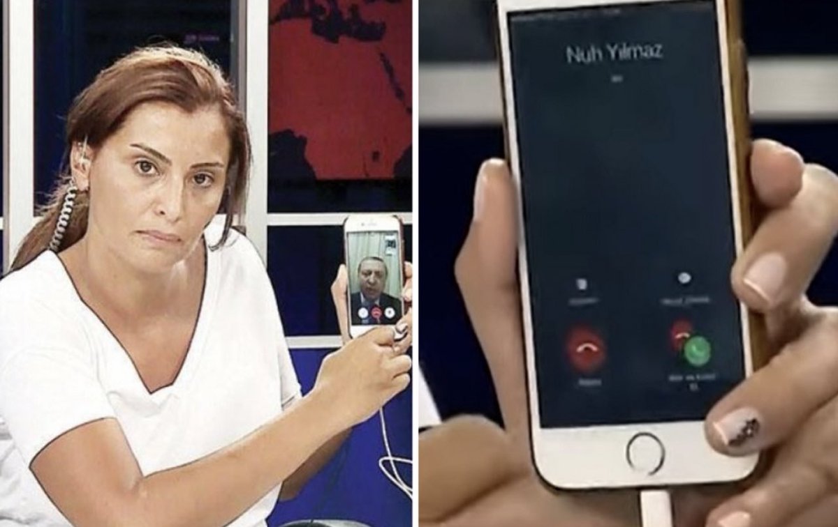 Hanım kızımız!! 15 Temmuz’dan 1 gün önce MİT’le buluşmuş.
CNN Türk Ankara Temsilcisi Hande Fırat’ın, diktatörün halkı sokağa çağırdığı görüşmeyi, MİT’çi Nuh Yılmaz’la önceden ayarladığını gazeteci Cevheri Güven ortaya çıkarmış.

Diktatörlüğe geçmek için yapılan kurgu!! <a href="/RTErdogan/">Recep Tayyip Erdoğan</a>