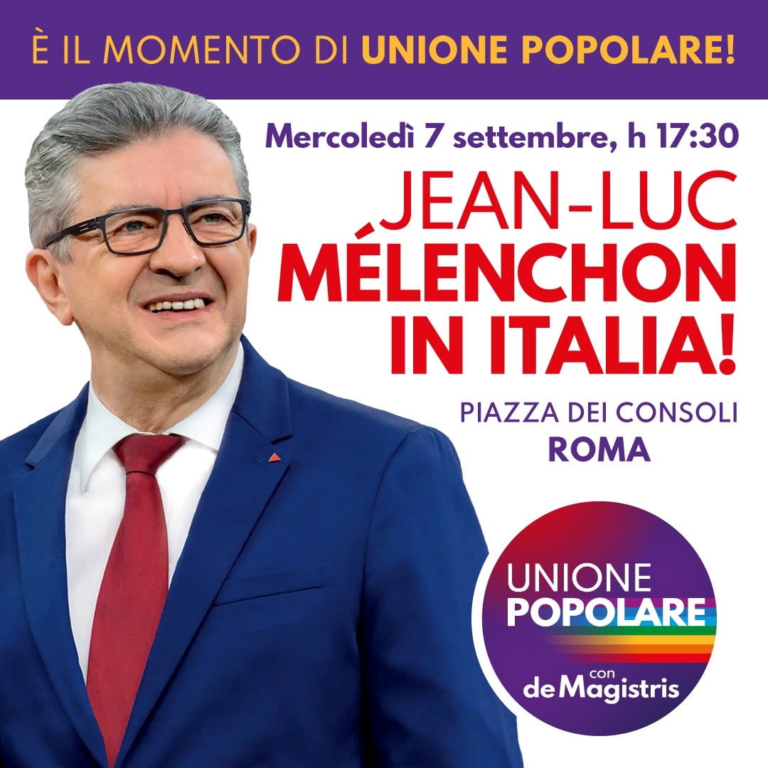 Noi di <a href="/unione_popolare/">Unione Popolare</a> siamo lieti di annunciare l’arrivo in Italia di <a href="/JLMelenchon/">Jean-Luc Mélenchon</a>. Insieme per un fronte pacifista europeo, per la giustizia ambientale, contro le disuguaglianze sociali ed economiche e per la fratellanza universale. Uniamoci per portare l’umanità al potere!