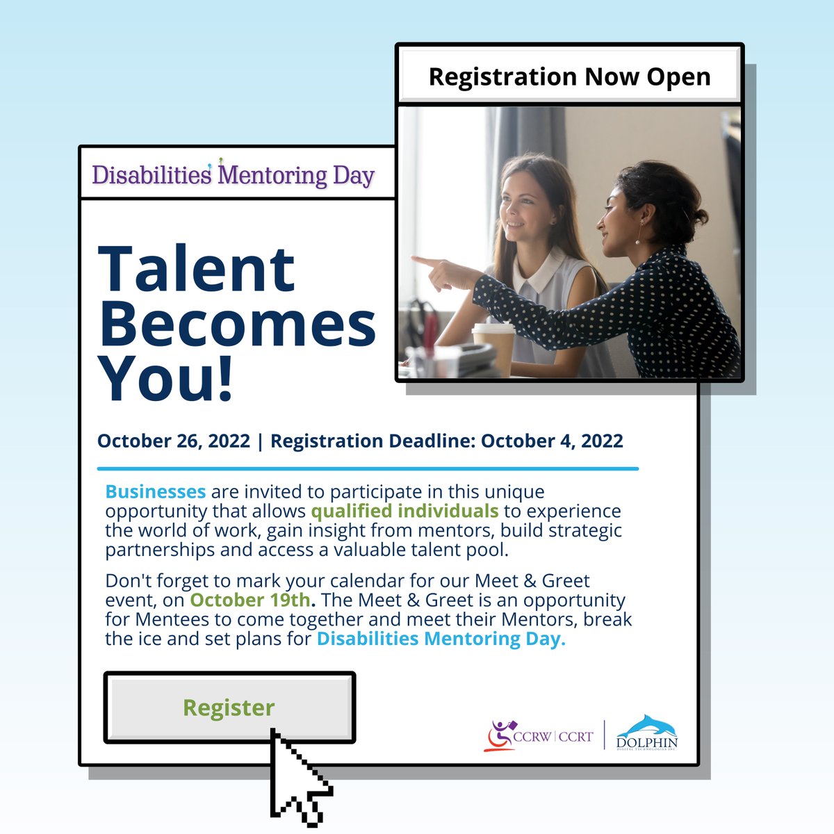 Businesses are invited to participate in Disabilities Mentoring Day! Click the link to register: bit.ly/3QiUHbZ #PWD #EmploymentforEveryone #DisabilityConfident