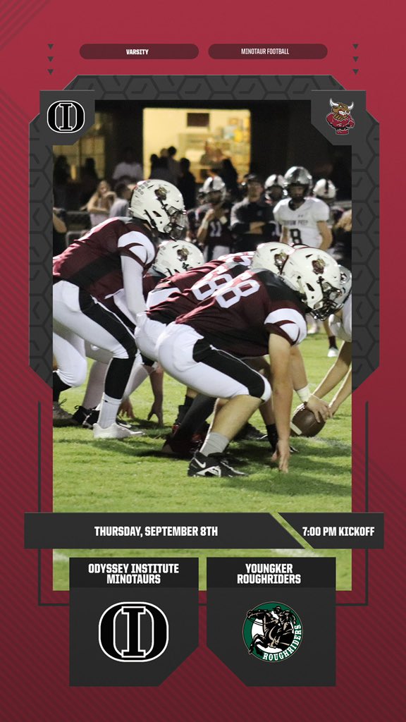 GOMINOTAURS's tweet photo. Minotaur Football team takes on @YoungkerFB this Thursday at home. Kickoff is at 7 pm! Purchase your tickets on Go Fan. 🏈 #Gominotaurs #footballgame @OIfootballbc https://t.co/ajQplkxynr
