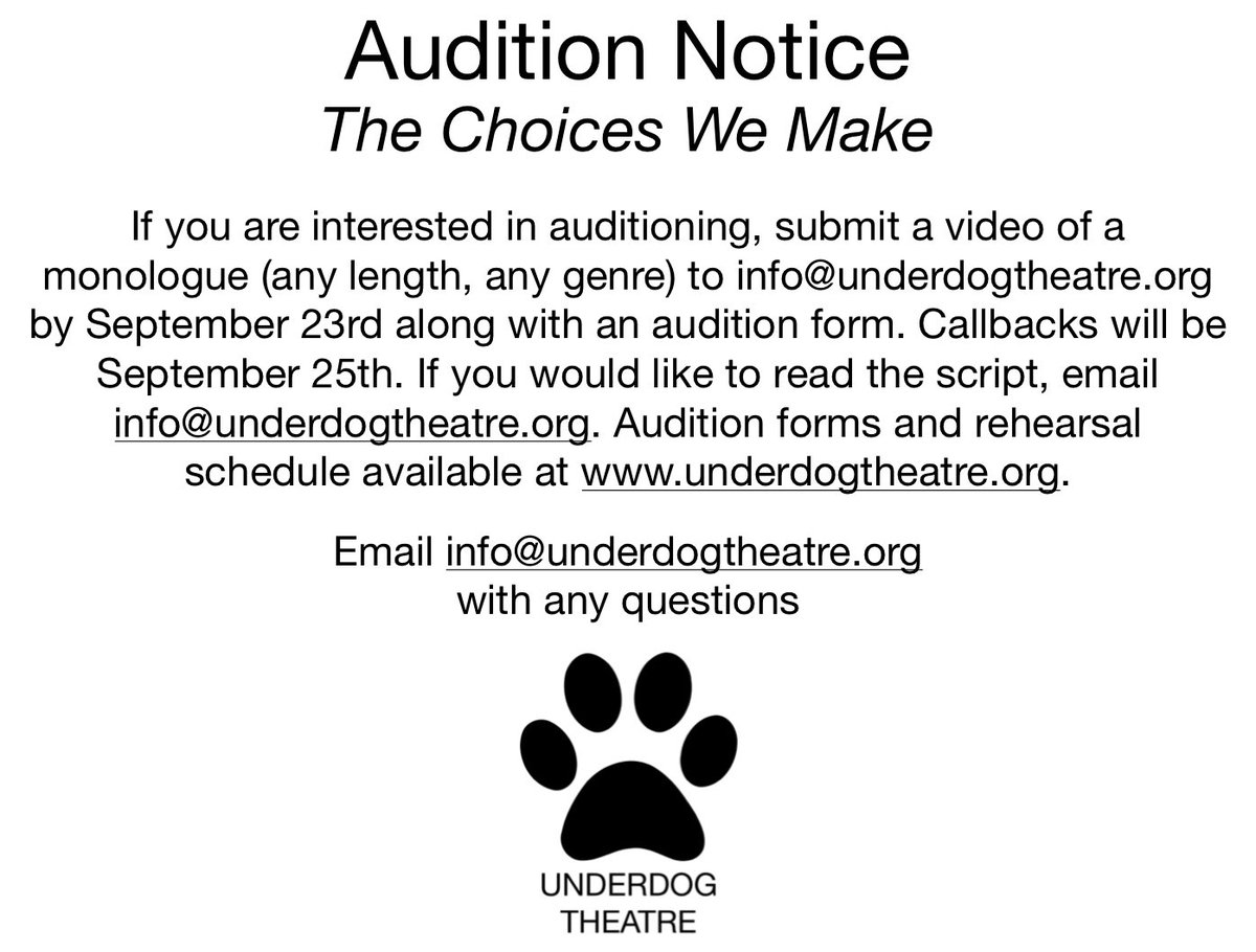 Auditions now open! Submit them by September 23rd. Check link in bio for the audition form and the rehearsal schedule.