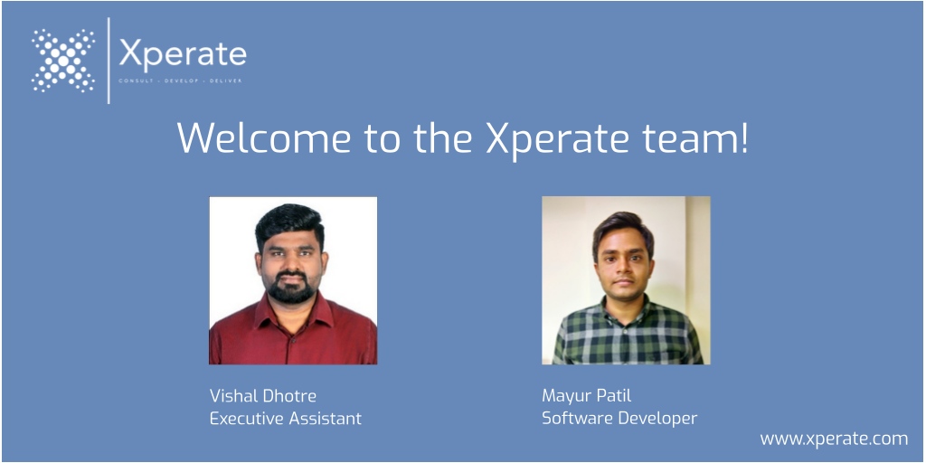Another month, another two new hires to the growing Xperate team.  

Vishal Dhotre joins as an Executive Assistant and Mayur Patil is our latest Software Developer.  Both Vishal and Mayur will be based in our #Pune office.  We wish them every success in their roles.
#legaltech