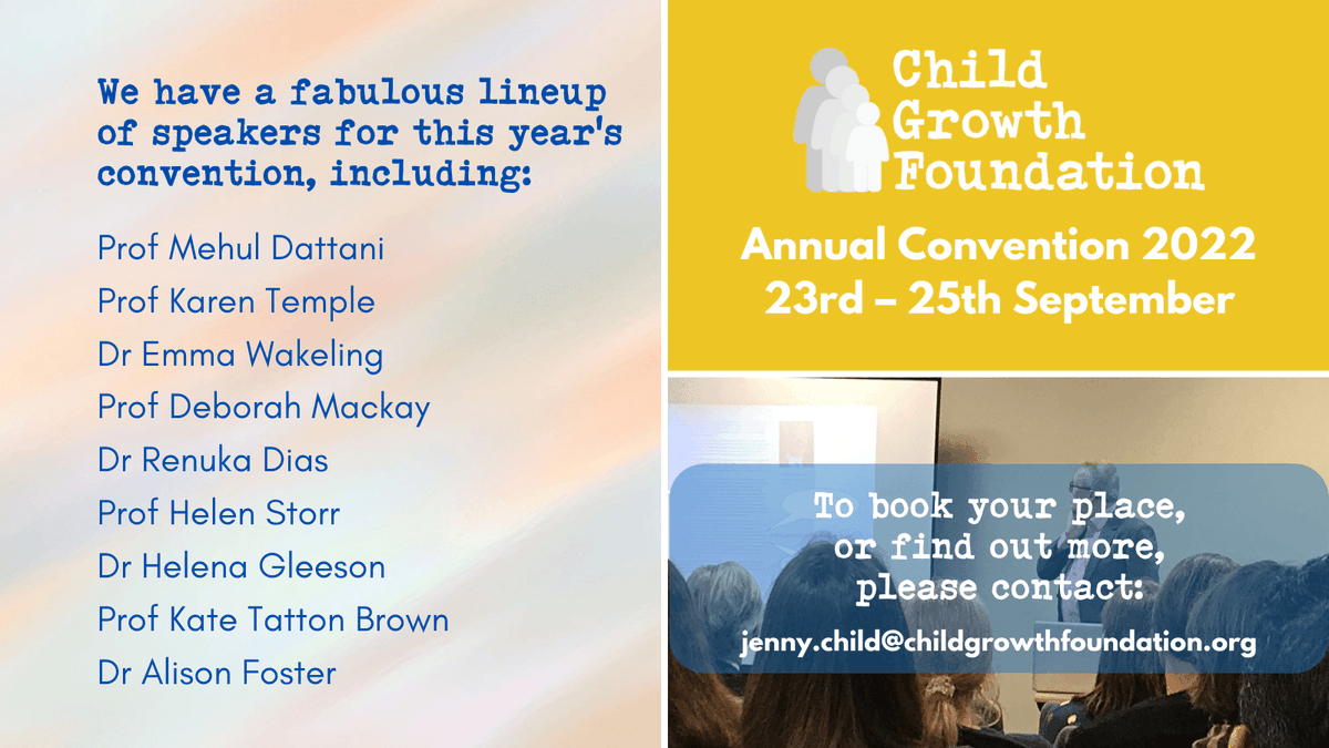 ChildGrowthUK's tweet photo. We have a cracking lineup of speakers arranged for our Annual Convention at the end of this month.
If you haven't booked yet, there is still time. Please contact us to find out more.
#RareGrowthConditions #GrowthConditions https://t.co/nCKVfm2azM