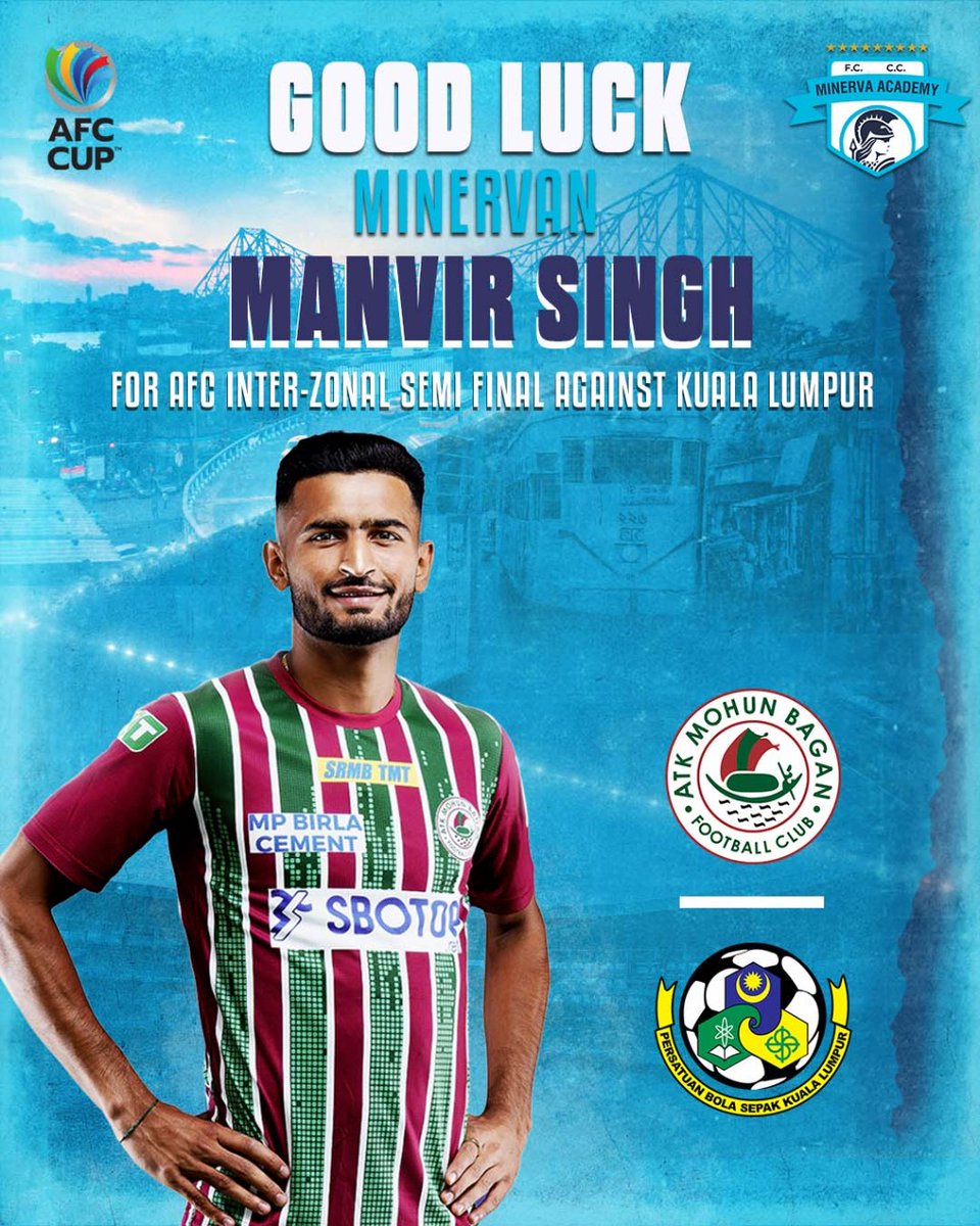 minervapunjabfc's tweet photo. Good Luck #Minervan @manvir_singh07 
for @AFCCup Inter zonal semi final game playing from @atkmohunbaganfc against Kuala Lumpur 

#MAFC #TheFactory #Warrior #IndianFootball #AFC #SemiFinal #AFCcup https://t.co/mHduUyRhL0