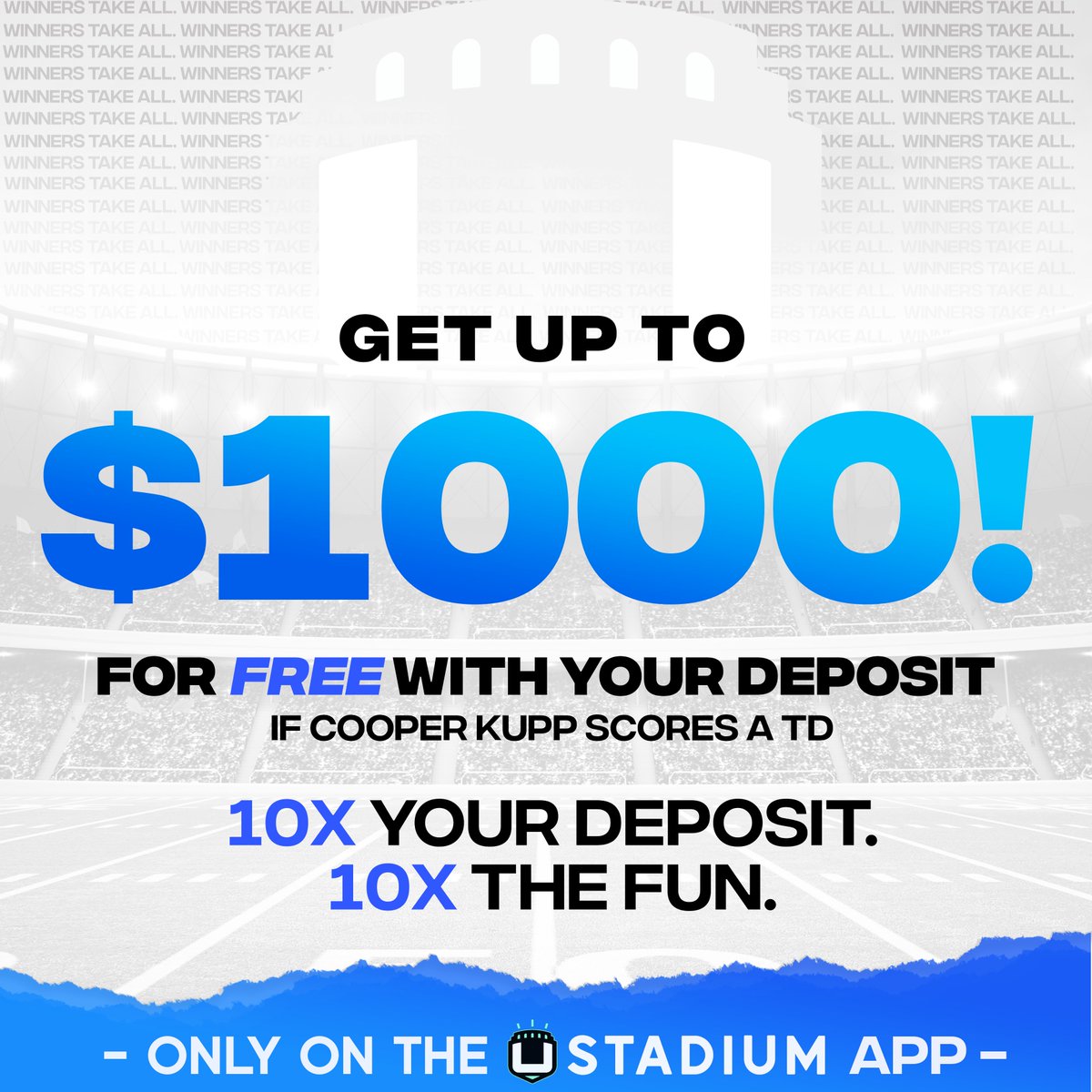 uSTADIUM's tweet photo. 🚨 #10X PROMO for #Bills @ #Rams 🚨

Buy any amount of points in the #uSTADIUM app, and if C. Kupp scores a TD, you'll get 10x points!

*No promo code required. Ends Thu, 8:20pm ET.

Get on it: https://t.co/YFQCNnMyuh https://t.co/OCfWUZAoYF