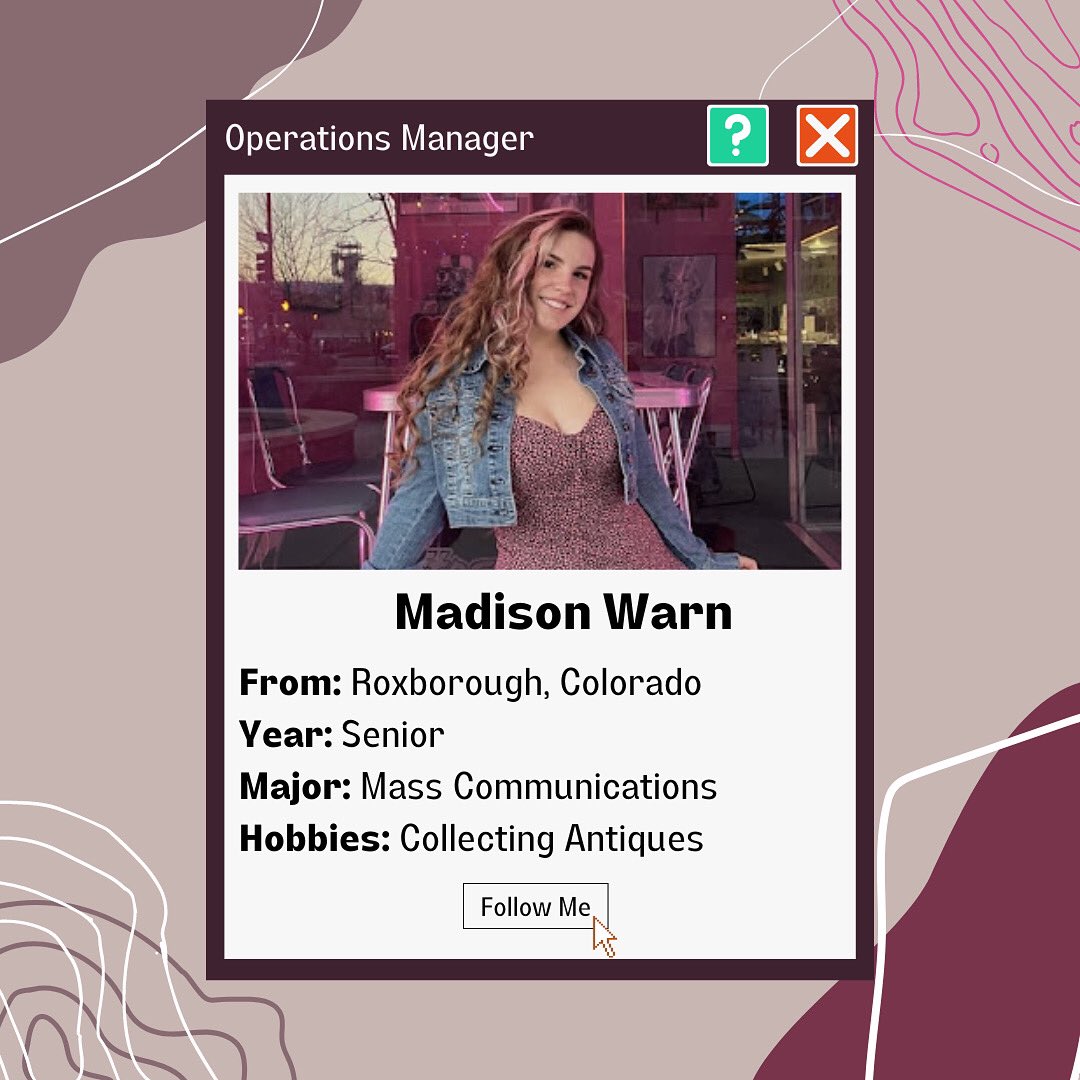 kmsa913's tweet photo. Meet Madison (Maddy W)! Maddy is our Operations Manager for KMSA, and is from Roxborough Park, Colorado! 🏔

Check out our Instagram to learn more about Maddy! 

#localradio #cmesau #grandjunction #kmsa913fm #liveradio #radioshows #fall2022 #tunein #kmsa #meetthecrew https://t.co/bjU5kZRHdK