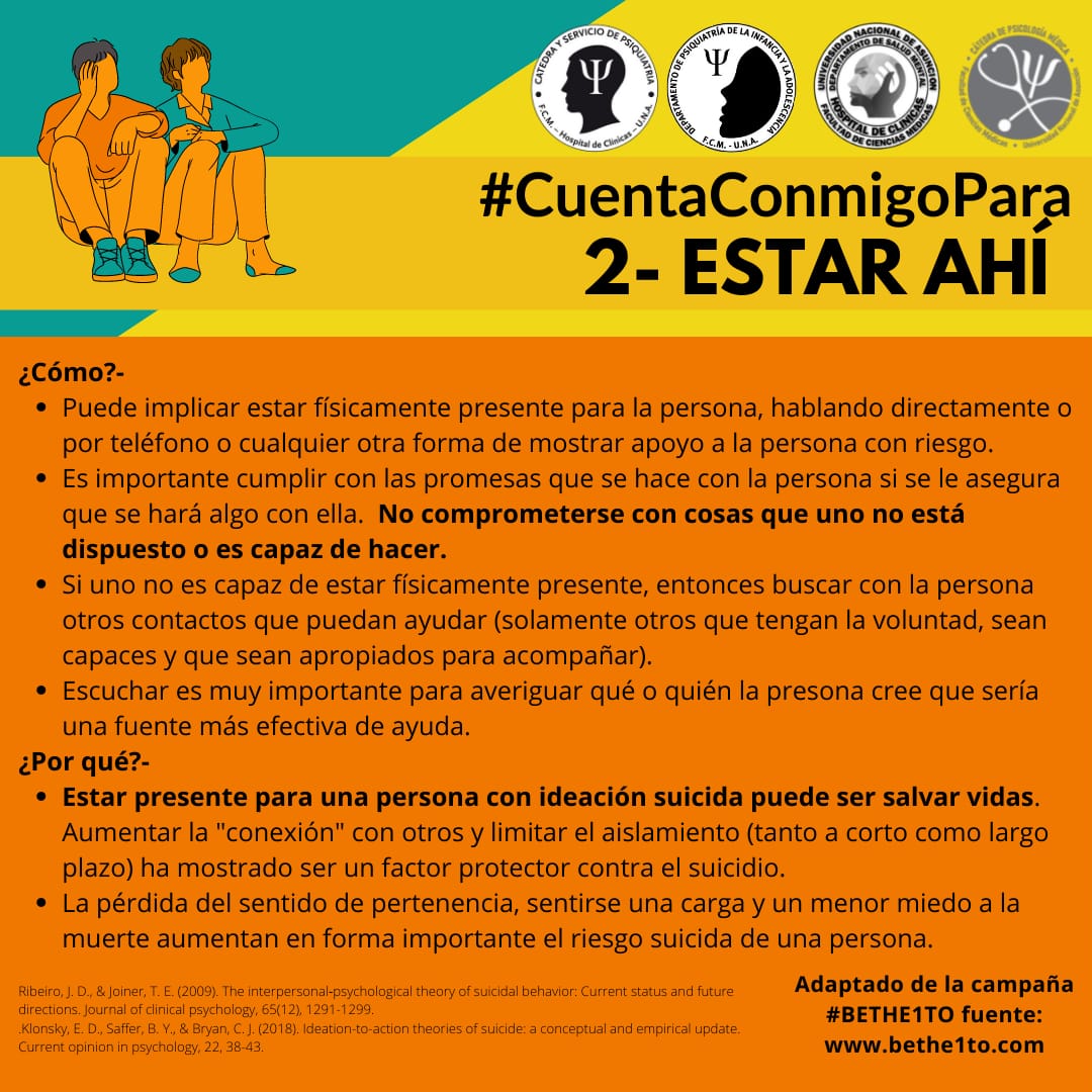 MedicinaUNA's tweet photo. 🎗Seguimos con la campaña #5Pasos de esta Semana de Prevención del #Suicidio
✅️ Hoy compartimos el Paso 2:
#CuentaConmigoPara ESTAR AHÍ
Más información se encuentra en las imágenes que se adjuntan a estas líneas ⬇️ https://t.co/i4bhII5VFE