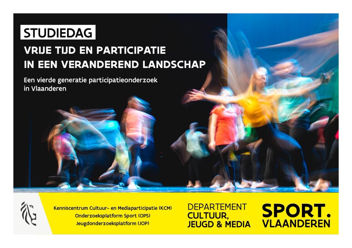 Benieuwd naar de vrijetijdsbesteding van de Vlaming? Tijdens de studiedag 'Vrije tijd en participatie in een veranderend landschap' (8 nov.) presenteren we de resultaten van de jongste participatiesurvey. Inschrijven kan via vlaanderen.be/cjm/nl/agenda/…