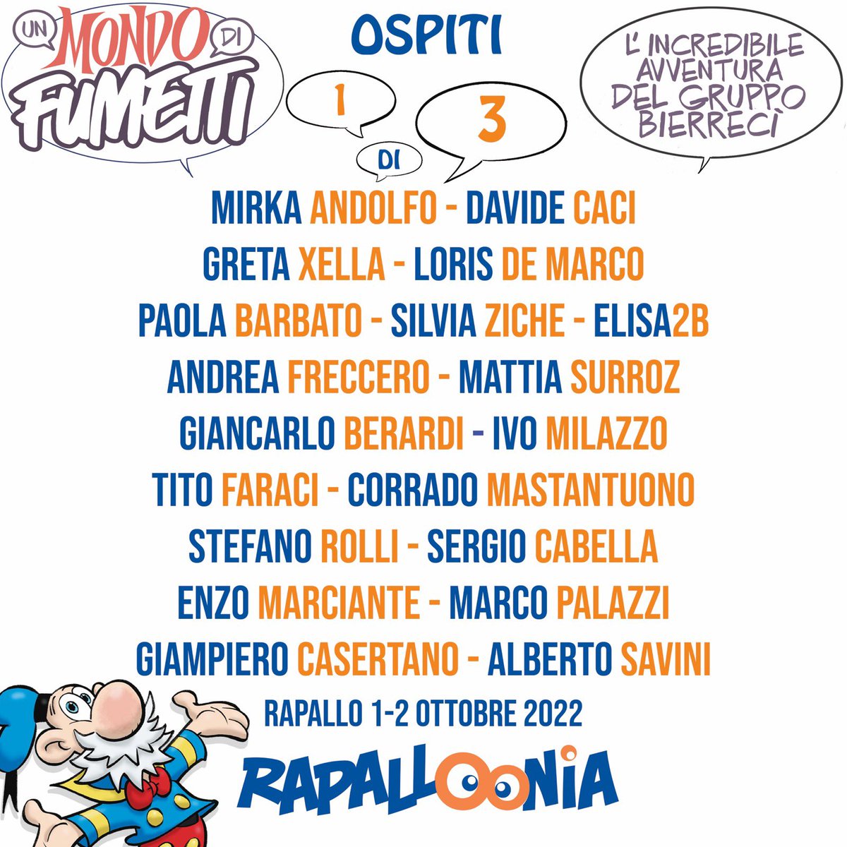 Ecco la prima parte degli ospiti che potrete trovare a Rapalloonia il weekend del 1/2 Ottobre. A domani per la seconda parte!