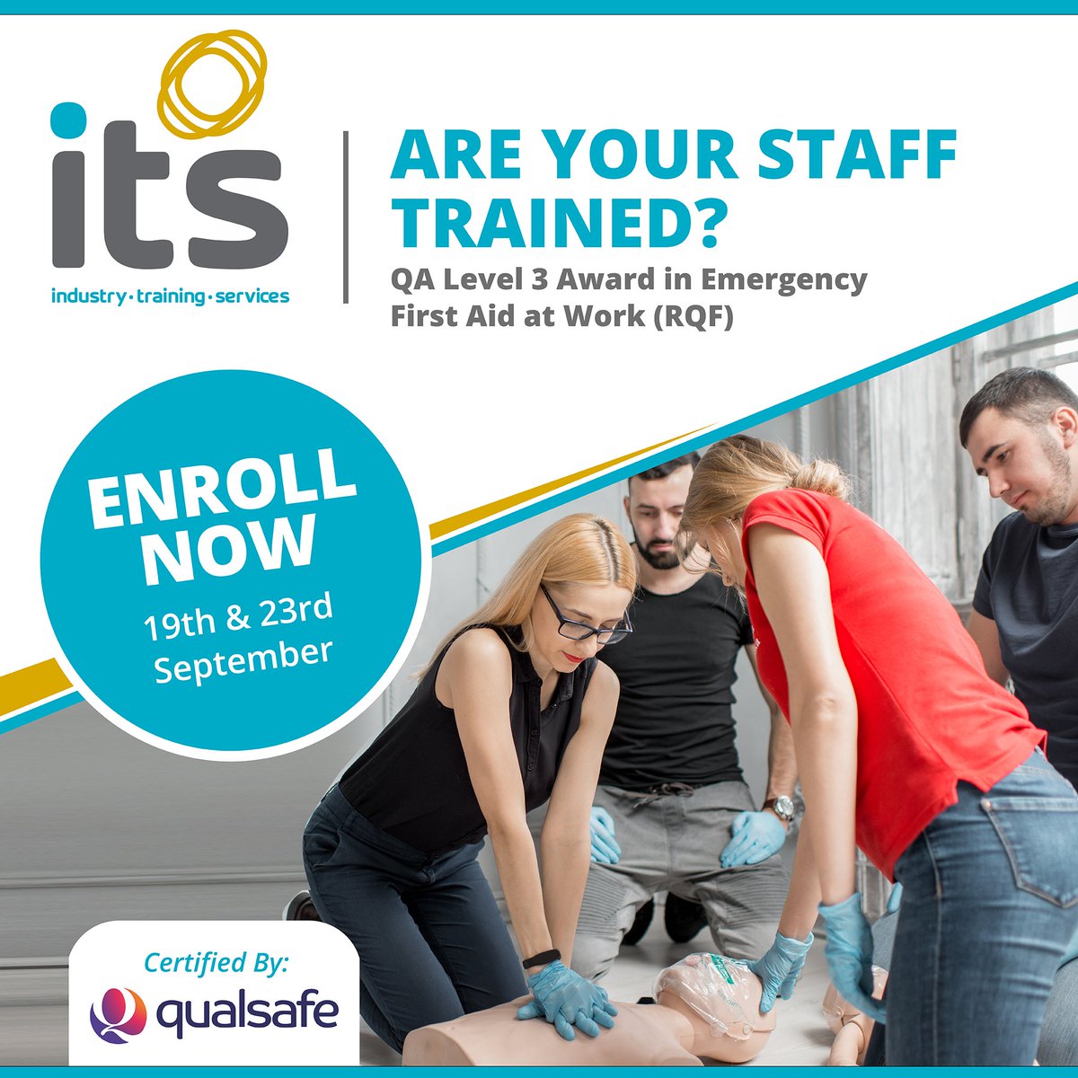 QualSafe Approved First Aid Courses 
𝗔𝗿𝗲 𝗬𝗼𝘂 𝗦𝘁𝗮𝗳𝗳 𝗙𝗶𝗿𝘀𝘁 𝗔𝗶𝗱 𝗧𝗿𝗮𝗶𝗻𝗲𝗱?

We have 2 upcoming courses on the 
19th &amp; 23rd of September

Check out our website for more information:
☎️ 028 3839 8700

Link to Course:
lnkd.in/ettkVHiW