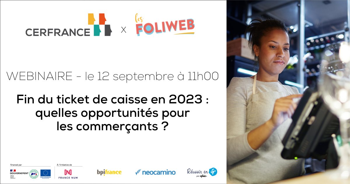 #WEBINAIRE
⚠️ Fin du Ticket de caisse📜 en 2023: quelles opportunités pour les #commerçants ?🤔

<a href="/ACSN44600/">SHOPPING ST-NAZAIRE</a> et <a href="/DPaquebot/">Destination Paquebot</a> un webinaire animé par <a href="/Cerfrance/">Réseau Cerfrance</a> et <a href="/Foliweb/">Les Foliweb</a> à relayer auprès de vos adhérents !
Programme et Replay disponible sur inscription👇
my.mtr.cool/xqordanrln