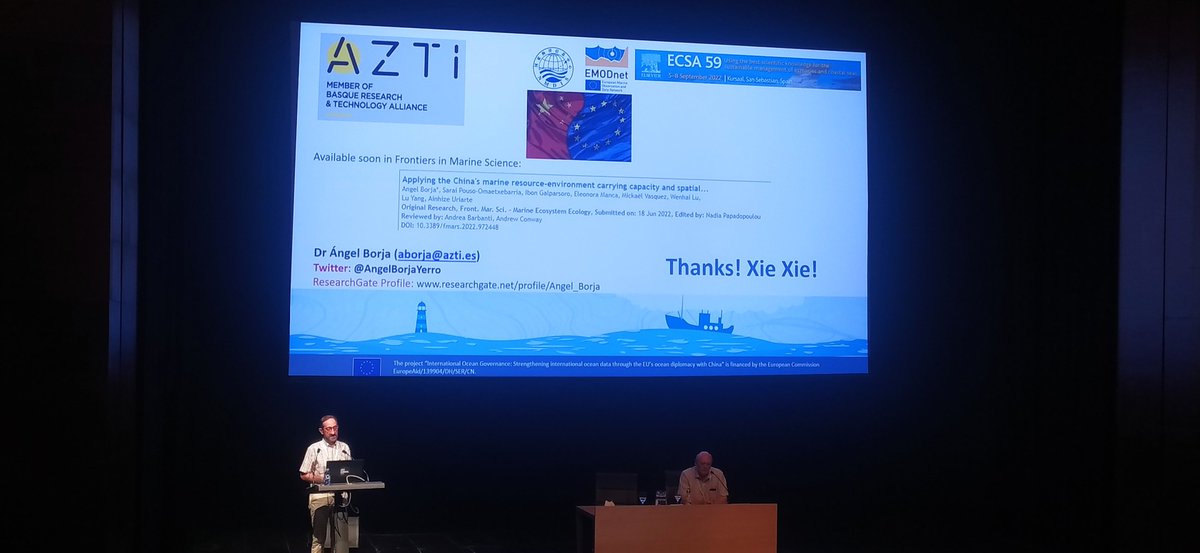 spouso's tweet photo. #ECSA59: @AngelBorjaYerro presenting the results of our work in the Bay of Biscay for the #emodpace project. Paper has just been accepted in @FrontMarineSci and is coming soon! https://t.co/YWwGyAKPkK