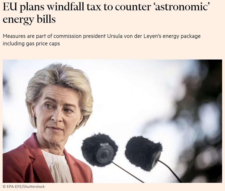 AukeHoekstra's tweet photo. HUGE if it pans out!

The EU is pushing for national windfall taxes on energy companies' inflated earnings to counter what European Commission president Ursula von der Leyen describes as "astronomic" electricity bills.
https://t.co/4ZVLWhFgQN https://t.co/NzTrR7lD8r
