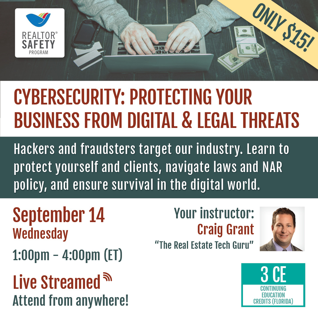 😱 REALTOR Safety &amp; Cyber Security virtual classes on 9-14 w National Instructor Craig Grant - mailchi.mp/reti/gtr-pro-c…