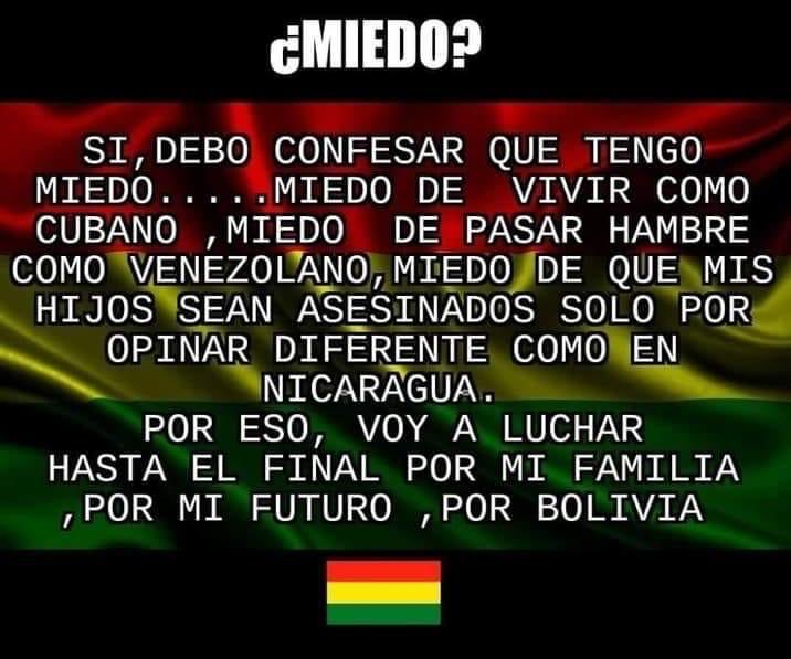 jfernando8803's tweet photo. Los bolivianos ya superamos el miedo, les dejamos a nuestros hijos y nietos un país comunista, sin libertad, con presos políticos y con un corrupto maleante, hijo de puta llamado ⁦@evoespueblo⁩ https://t.co/YnV18ffzdg