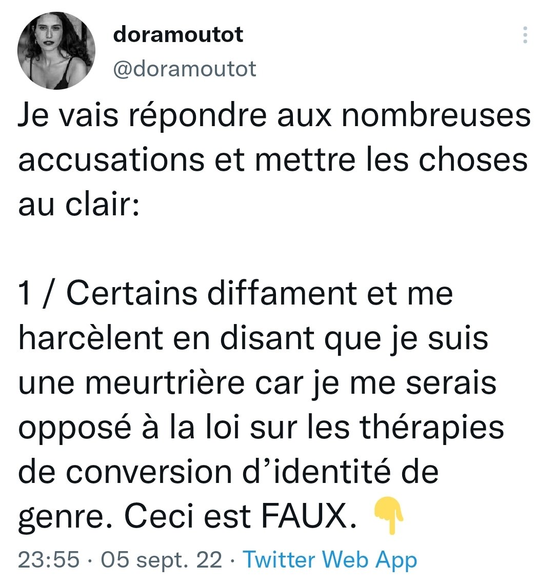 lecoindeslgbt's tweet photo. [THREAD] Dora Moutot (TasJoui) prétend ne pas s'être opposée à l'interdiction des thérapies de conversion touchant les personnes trans.

❌️ C'est faux. Elle a même poussé des milliers de personnes à faire pression sur le Sénat CONTRE l'interdiction de ces tortures. https://t.co/QykbvB3iFY