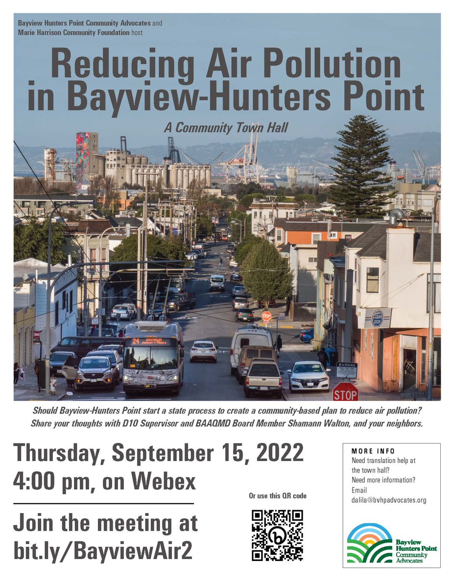 Join us on September 15th from 4 to 6PM for the rescheduled Town Hall.

No need to register just use the link to join
#bayviewhunterspoint#bayviewhunterspointsf#beyourownadvocate#environmentaljustice#communitypower