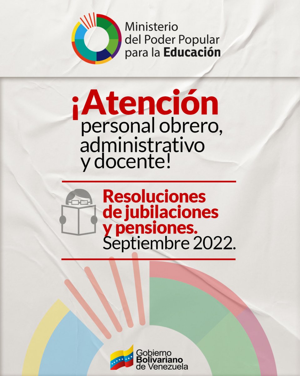 MPPEGestionHuma's tweet photo. Información importante:
Como lo instruyó el Pdte. @NicolasMaduro , se reconoce el beneficio de la jubilación o pensión por incapacidad al personal docente, administrativo y obrero del Ministerio de Educación.  

Conoce la lista aquí 👉 https://t.co/Z86HxHmY2I https://t.co/8bu1za6sho