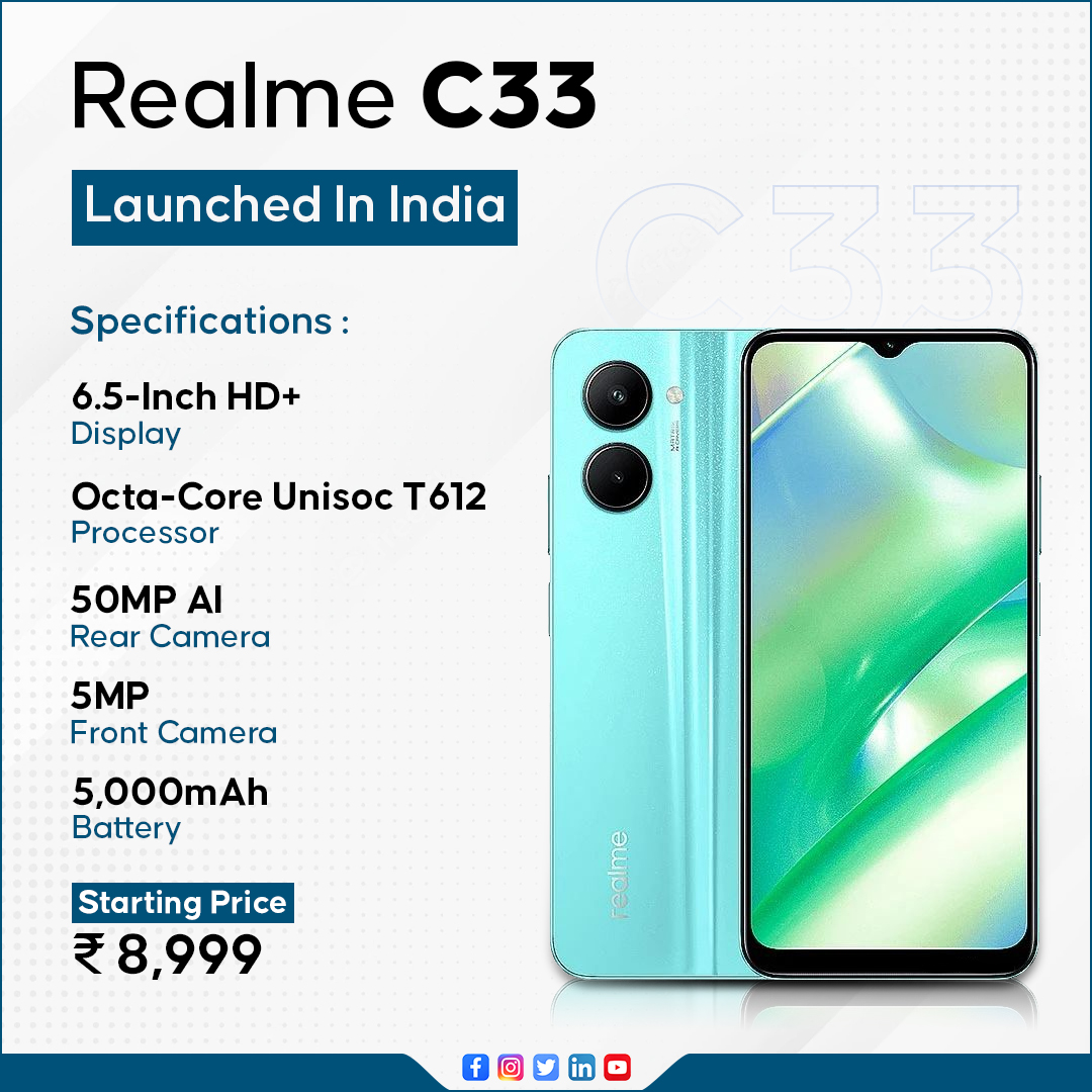 GizNext's tweet photo. .@realmeIndia has launched its latest devices today in India including - Buds Air 3S, Watch 3 Pro smartwatch and Realme C33 smartphone at a virtual launch event.
Details : https://t.co/k5m94ZeSwi

#REALME #realmeindia #newlaunchalert #latestdevices #smartphone #airbuds https://t.co/UbJsWIdni0