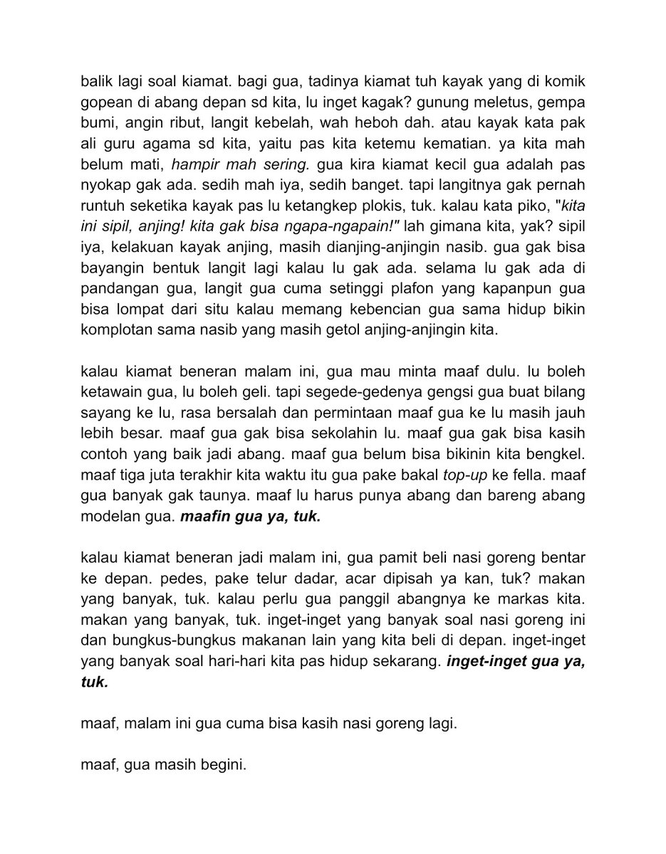 soogarplume's tweet photo. gofar bicara tentang kiamat dan maaf. https://t.co/cEX63gr5Oz