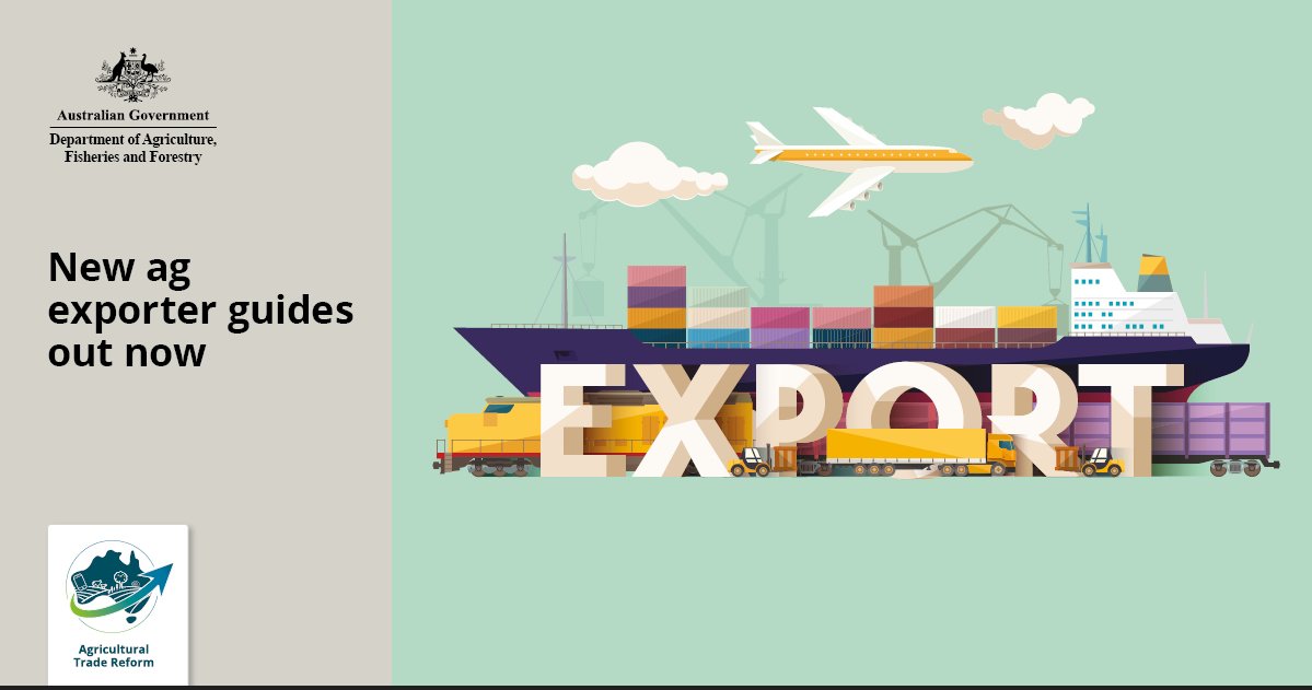 HinderNicola's tweet photo. So - you want to be an exporter of Australia's exceptional agricultural goods but not sure where to start? Our new step by step export guides will get your goods global!  Check it out here: https://t.co/KCDuk9cOgm and let me know what you think! https://t.co/5AQ9mlWpVV